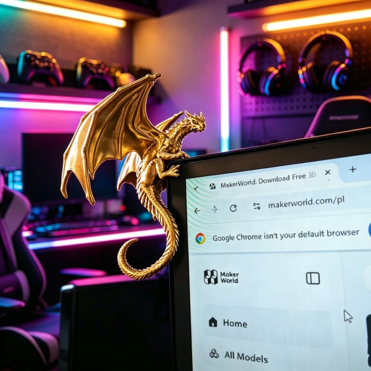 Esports Gaming Monitor - Fajna figurka smoka leżącego na monitorze,
