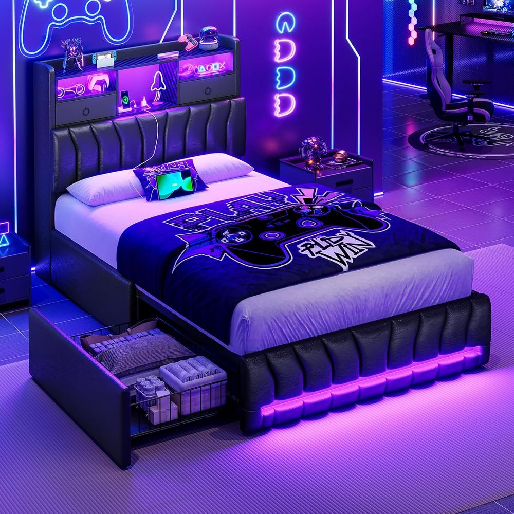 Esports Gaming Bed - Łóżko pojedyncze z półką do przechowywania,